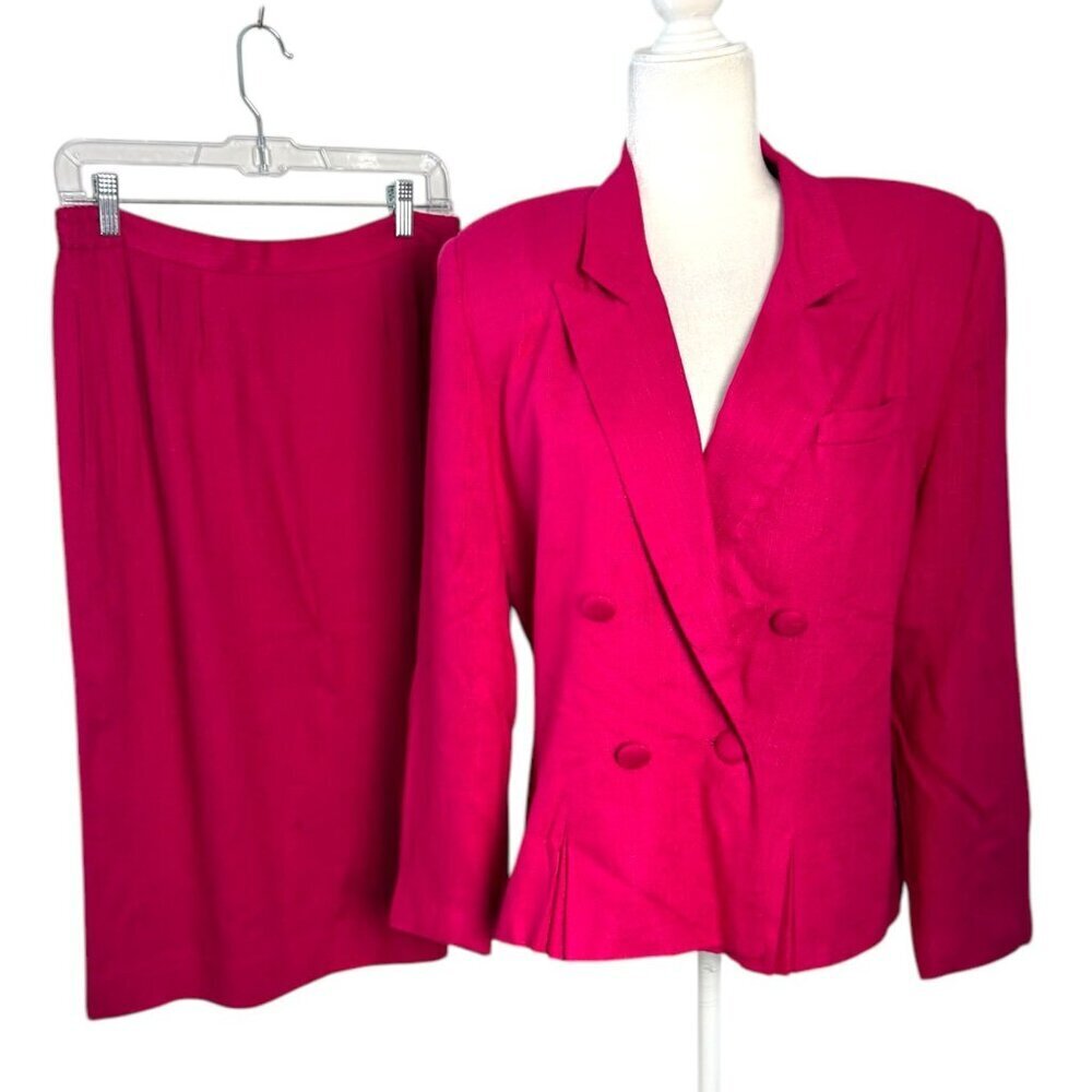 GILMOR Two Piece SET Skirt Set Barbie Hot Pink Double-Breasted Women's Sz 10